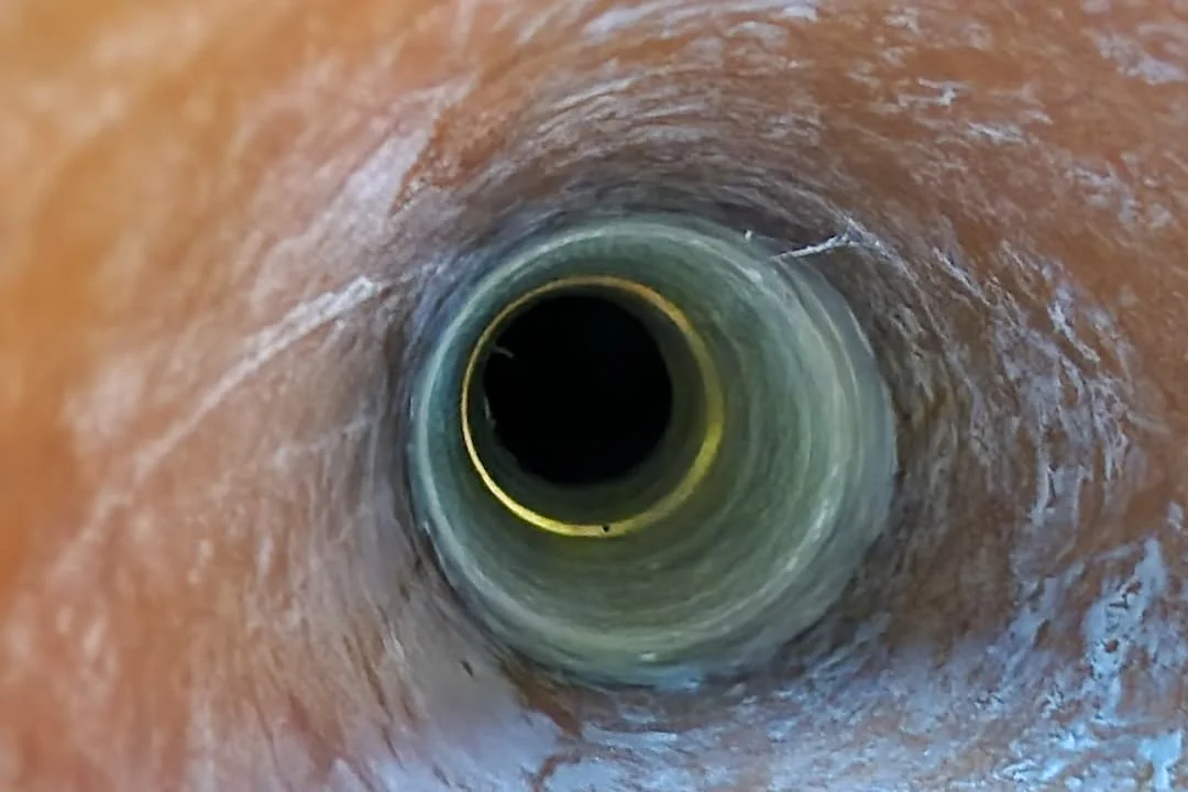 Cracked drain pipe on camera before lining